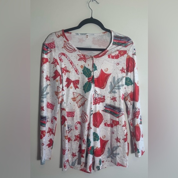 None Other - Women’s Christmas Pajama Romper – Long Sleeve, Henley Style, NWOT